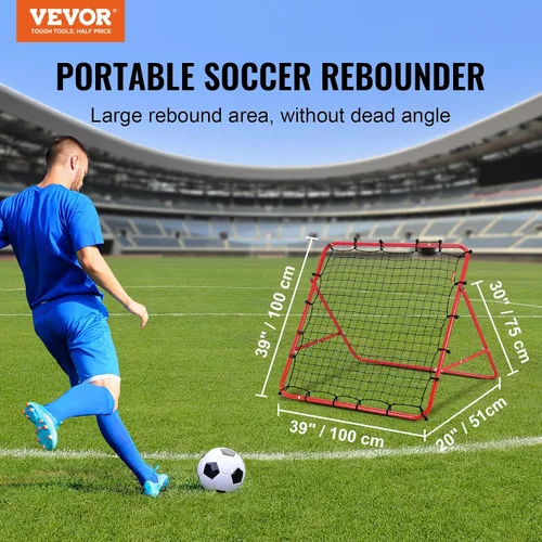 Vista 2 de VEVOR Red de rebote de fútbol, rebotador de portería de fútbol de ángulo de cambio rápido para control, práctica de pases, marco de hierro