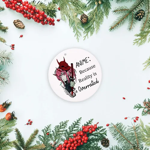 Vista 4 de Adorno de Navidad de anime, la realidad está sobrevalorada, divertido recuerdo navideño para colgar en el árbol de Navidad, regalo para amigos