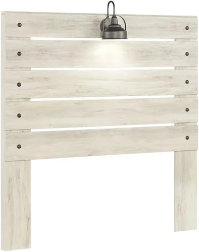 Vista 8 de BOWERY HILL Cabecera de panel doble, acabado blanqueado, madera de ingeniería, lámpara LED integrada, puertos de carga USB, estilo industrial