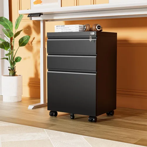 Vista 25 de INTERGREAT - Archivador de 3 cajones, gabinetes de archivo de metal con cerradura, gabinete móvil de oficina con ruedas para tamaño legal/carta