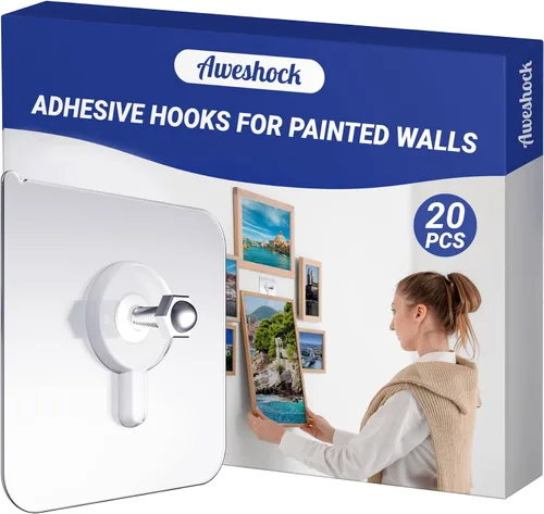 Vista 9 de Perchas para cuadros sin clavos, perchas de pared sin uñas, 20 unidades de ganchos de pared adhesivos para colgar con impermeable y a prueba