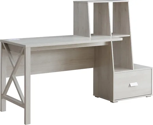 Vista 4 de HOMES: Inside + Out Garvine - Escritorio moderno de madera de 1 cajón de 71 pulgadas con puerto USB, toma de corriente, estantes abiertos