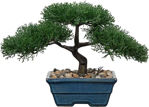 Vista 15 de Árbol bonsái artificial con maceta de porcelana azul y blanca, bonsái falso para decoración de escritorio de oficina en casa, decoración oriental