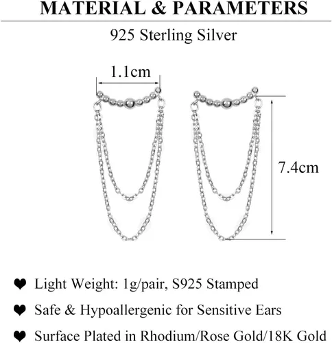 Vista 7 de SLUYNZ Aretes colgantes de plata de ley 925 para mujer, aretes colgantes de borla, bolas pequeñas