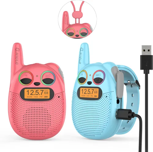 Vista 15 de Qniglo Walkie Talkies para niños recargables, paquete de 2 unidades, juguetes de regalo de Navidad y cumpleaños para niños de 3 a 12 años