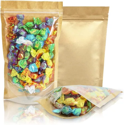 Vista 8 de BEISHIDA Paquete de 100 bolsas resellables de papel kraft de 3.5 pulgadas con ventana transparente, pequeñas bolsas herméticas sellables con calor