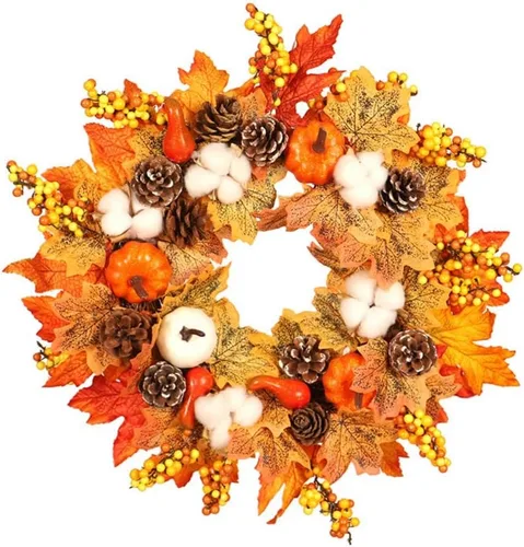 Vista 7 de Ochine Corona artificial de otoño para puerta delantera, decoración de otoño, corona de cosecha de otoño, corona de cosecha de otoño, hoja de arce B
