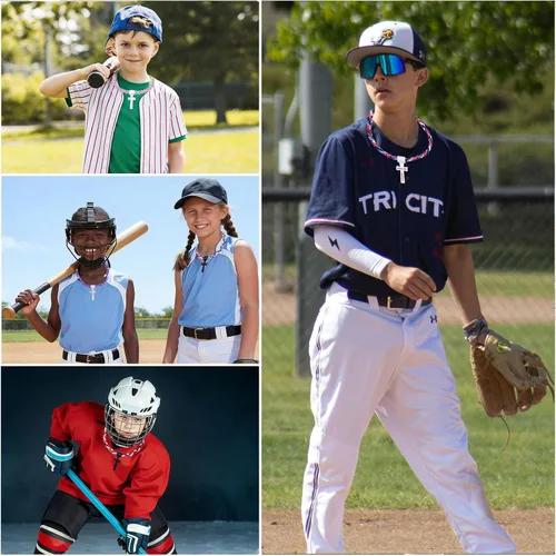 Vista 4 de Collar de cuerda de béisbol con cruz de silicona