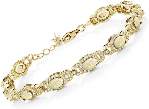 Vista 8 de Gem Stone King Oval Halo Gemstone Tennis Bracelet Nano Esmeralda