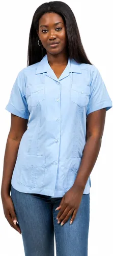 Vista 12 de Mojito Collection Guayabera de manga corta clásica de mezcla de algodón para mujer con 4 bolsillos Aguamarina (Aquamarine)