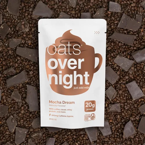 Vista 6 de Oats Overnight - Mocha Dream - 0.71 oz de proteína, batido de desayuno alto en fibra, 100 mg de cafeína, sin gluten, avena sin OMG