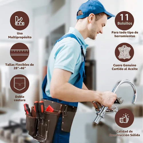 Vista 8 de LAUTUS Cinturón/Bolsa/Funda de Herramientas de Cuero Curtido con Aceite, para Carpintero, Construcción, Enmarcadores, Encargados de Mantenimiento