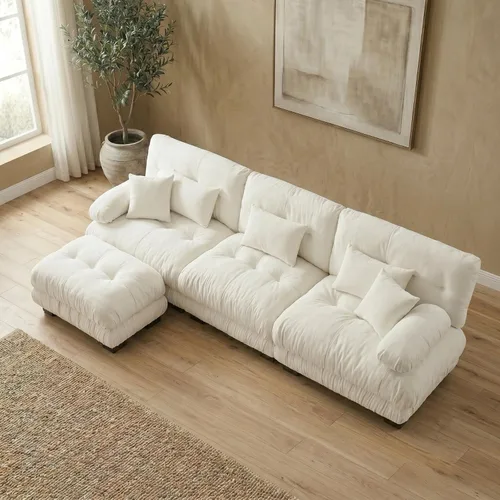 Vista 110 de Juego de sofá modular con asiento profundo de 94.4", tela de chenilla, loveseat seccional moderno para sala de estar, cómodo loveseat de felpa tipo