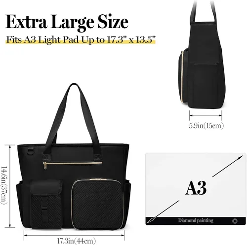 Vista 5 de Fasrom Diamond Painting Carrying Case, A3 Light Pad Storage Bag Padded Sleeve for LED Light Box, Multiple Pockets for Diamond Art Tools, Craft