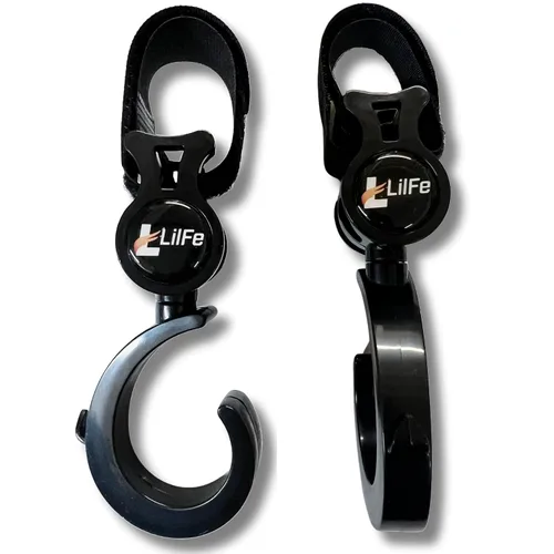 Vista 10 de 2 ganchos negros para cochecito de bebé para colgar Correas multiusos para cochecito con clips duraderos y elegantes para bolsas de pañales El