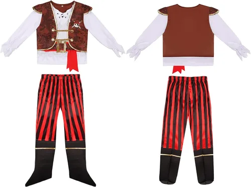 Vista 4 de Gorkonpy Boys Pirate Costume Kids Halloween Pirate Costume with Accessories