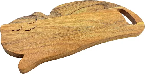 Vista 7 de Divertida tabla de cortar de madera con forma de gato para cocina con asa, 8 pulgadas de largo x 15.25 pulgadas de ancho, tabla de servir