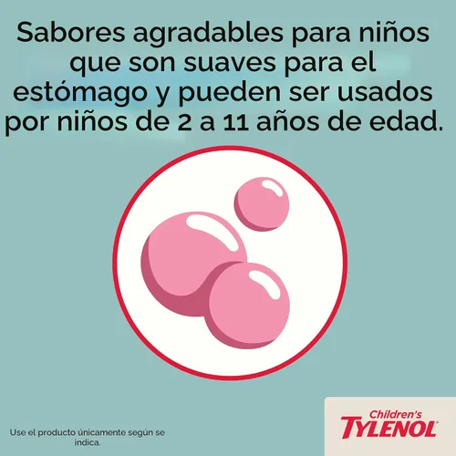 Vista 6 de Tylenol para niños masticables con 160 mg de acetaminofeno, analgésico y reductor de fiebre para síntomas de resfriado y gripe en niños, dolor