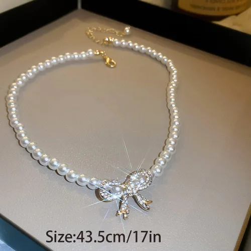 Vista 6 de fxmimior Gargantilla bohemia dorada con diamantes de imitación brillantes y perlas delicadas con diamantes de imitación gruesos y cortos de los años