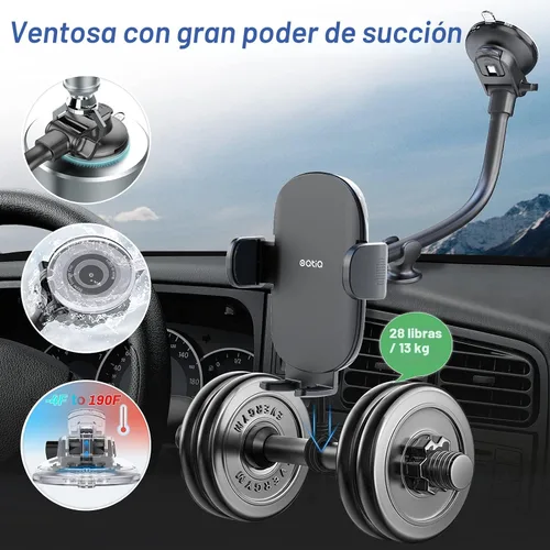 Vista 7 de OQTIQ Soporte para teléfono de automóvil de cuello de cisne de 13 pulgadas, soporte para parabrisas y tablero con ventosa fuerte, estabilizador