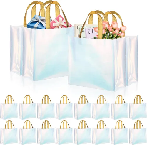 Vista 5 de Lyellfe 20 bolsas de comestibles reutilizables brillantes, bolsa de regalo
