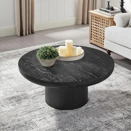Vista 15 de Mesa auxiliar moderna de madera rústica de 2 niveles, mesas de noche compactas para sala de estar, mesita de noche rectangular minimalista