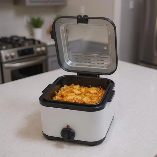 Vista 5 de Freidora Profesional para el Hogar con Ventana de Visualización - 2.6Qt de Acero Inoxidable, Potencia de 1000W, Temperatura Ajustable y Cesta