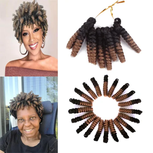 Vista 51 de Saniay - 3 paquetes de trenzas de ganchillo cortas trenzadas de ganchillo con espiral, rizos con espiral jamaicana, 20 mechones por paquete