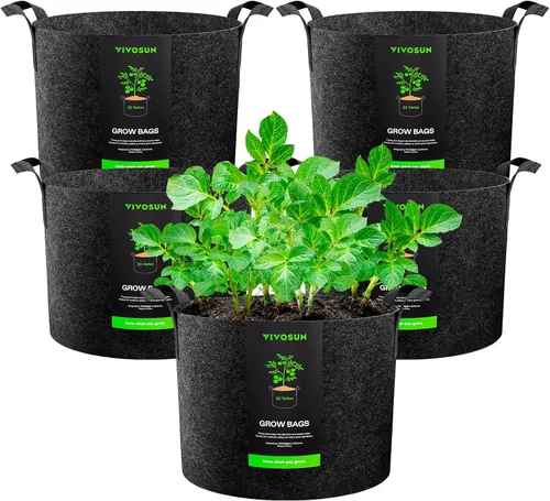 Vista 21 de VIVOSUN - Paquete de 5, 1 galón, bolsas para cultivar de tela no tejida gruesa resistente con asas Negro