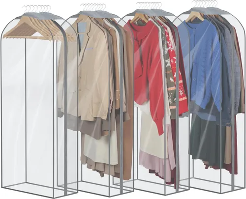 Vista 15 de Zilink Bolsas de ropa transpirables para abrigo de piel de 43", bolsas de traje para almacenamiento en armario, fundas transparentes para chaqueta