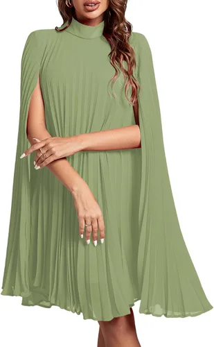 Vista 40 de Rooscier Vestido midi de fiesta plisado con cuello alto falso y espalda abierta para mujer