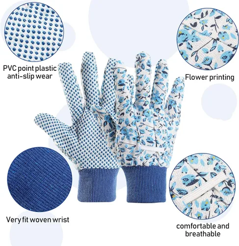 Vista 3 de Geiserailie 4 pares de guantes de jardín para mujer, guantes de jardinería florales, guantes de trabajo suaves y transpirables para limpieza
