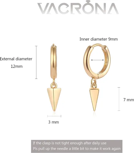Vista 4 de VACRONA - Aretes tipo arracadas para mujer, chapados en oro de 14 quilates, diseño de aro de arracada