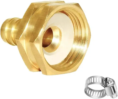 Vista 6 de Joywayus 1/2" Barb x 3/4" Hembra GHT Rosca Giratoria Hexagonal Latón Jardín Manguera de Agua Conector de Cobre con Abrazadera de Acero Inoxidable