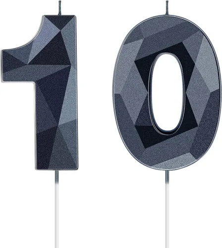Vista 10 de Nuanchu Velas de cumpleaños número 10 en forma de diamante 3D Velas numerales para pastel de cumpleaños Decoración temática para horneado familiar
