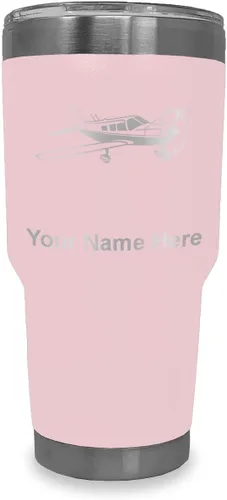 Vista 23 de LaserGram Vaso aislado al vacío de 20 onzas, avión de ala baja, grabado personalizado incluido (negro) Engraved Gift for Pilots, Vacuum Insulated