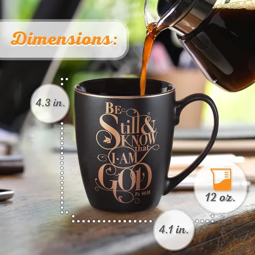 Vista 2 de Christian Art Gifts Taza de café de cerámica negra mate – 12 oz. Taza de café y té inspiradora sin plomo ni cadmio para hombres y mujeres