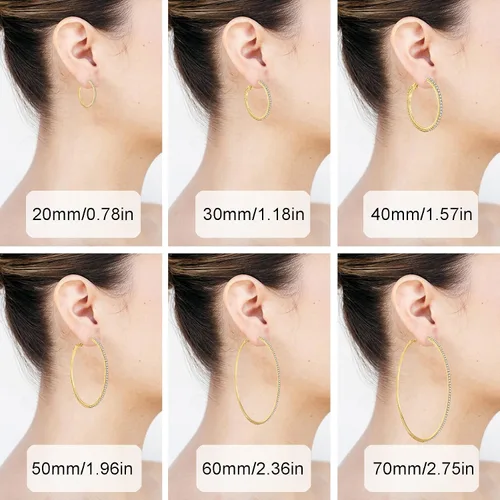 Vista 5 de MOROTOLE Aretes de aro de oro de 14 quilates con diamantes de imitación, finos, grandes, hipoalergénicos, para mujeres y niñas, regalos de joyería