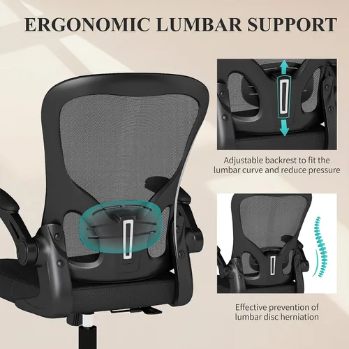 Vista 7 de Flysky Silla de oficina de malla, sillas ergonómicas de escritorio para computadora para oficina en casa, con reposabrazos abatibles
