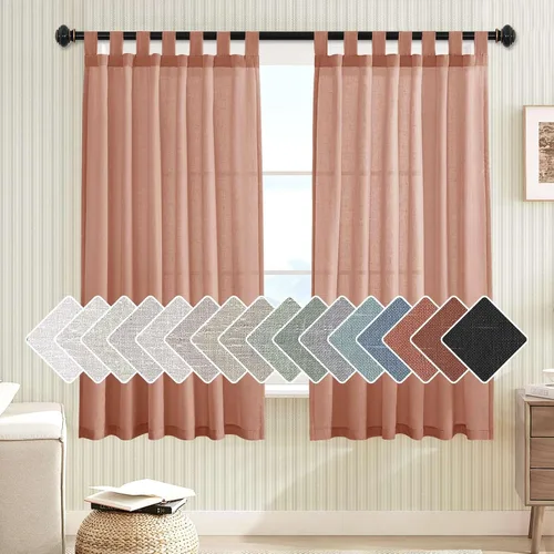 Vista 63 de Cortinas de lino para sala de estar, decoración para el hogar, con pestaña superior, privacidad añadida, ahorro de energía, filtro de luz