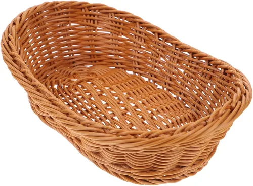Vista 10 de Cesta tejida, marrón claro, material de plástico y ratán, capacidad de 150 onzas, perfecta para almacenamiento y decoración