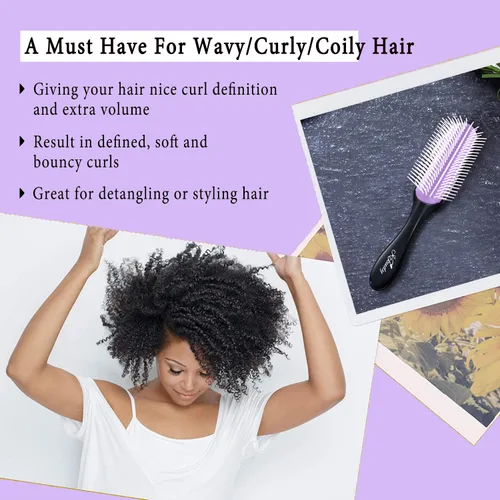 Vista 3 de Cepillo de pelo rizado 9 filas para desenredar y definir rizos, cepillo de cabello KTKUDY para separar, dar forma a los rizos, secar con soplado