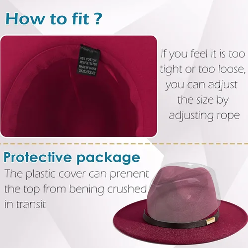 Vista 74 de Sombreros Fedora para hombre, sombrero Panamá de ala ancha con cinturón clásico Unisex Felt Fedora, Adjustable Fit, Breathable Sweatband, All-Day
