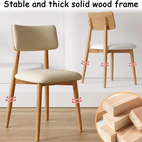 Vista 5 de YVYKFZD Solid Wood Dining Chairs, Kitchen Chairs Set with Curved Backrest, Leather Upholstered Dining Room Chair, Armless Living Room Chair, for
