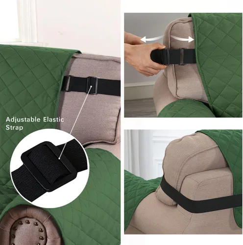 Vista 95 de H.VERSAILTEX Funda de sofá resistente al agua para sofá de 3 cojines, reversible, protector de muebles acolchado con correa elástica, funda de sofá