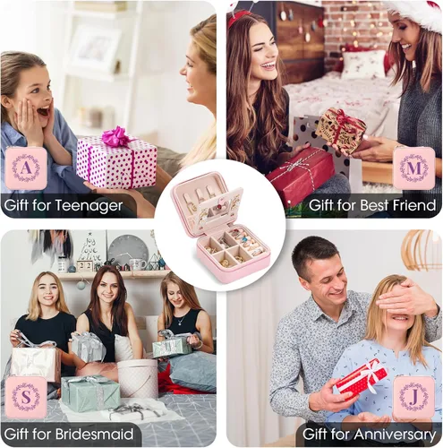Vista 6 de Joyero de viaje personalizado con espejo, organizador de joyas pequeño, regalo ideal con monograma para mujeres y adolescentes, soporte de joyería