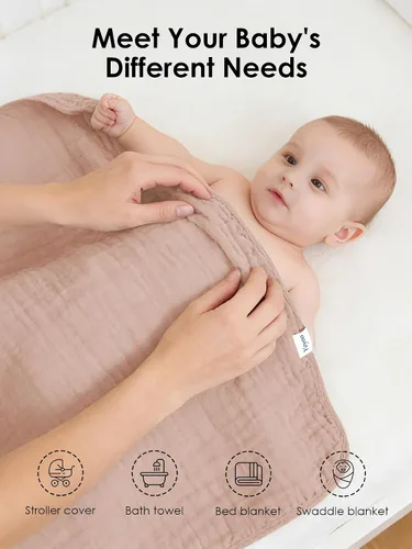 Vista 6 de Toallas de baño de muselina con capucha para bebé, paquete de 3 toallas 100% algodón ultrasuaves para recién nacidos, bebés, niños pequeños, 32 x 32