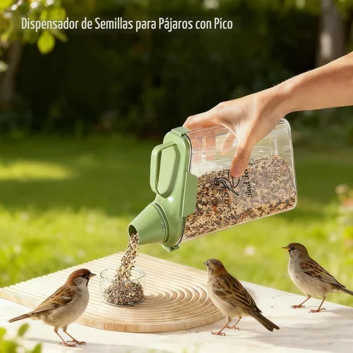 Vista 3 de Contenedor de almacenamiento de semillas de pájaros, portátil, contenedor transparente de comida para mascotas de 3 cuartos de galón, con taza Verde