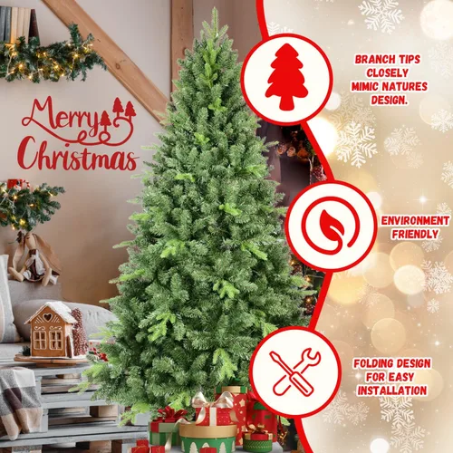 Vista 7 de Árbol de Navidad artificial sin luz de 6 pies, árbol de Navidad de abeto verde festivo con 1296 puntas de rama, árbol de Navidad realista de abeto