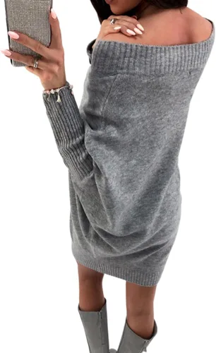 Vista 2 de Annystore Vestido de suéter de manga larga con cuello redondo para mujer